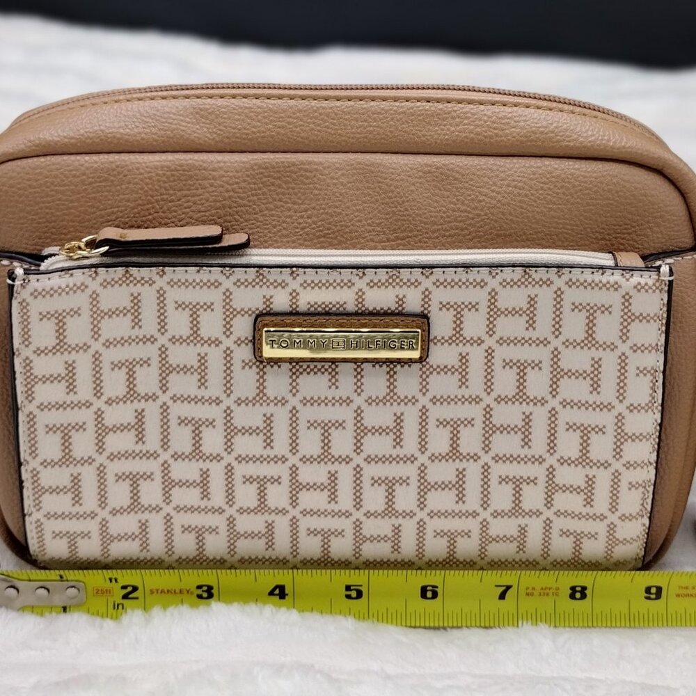 Tommy Hilfiger Women Brown Naomi II Monogram Textured Xbody Bag with Pouch - Picture 5 of 8